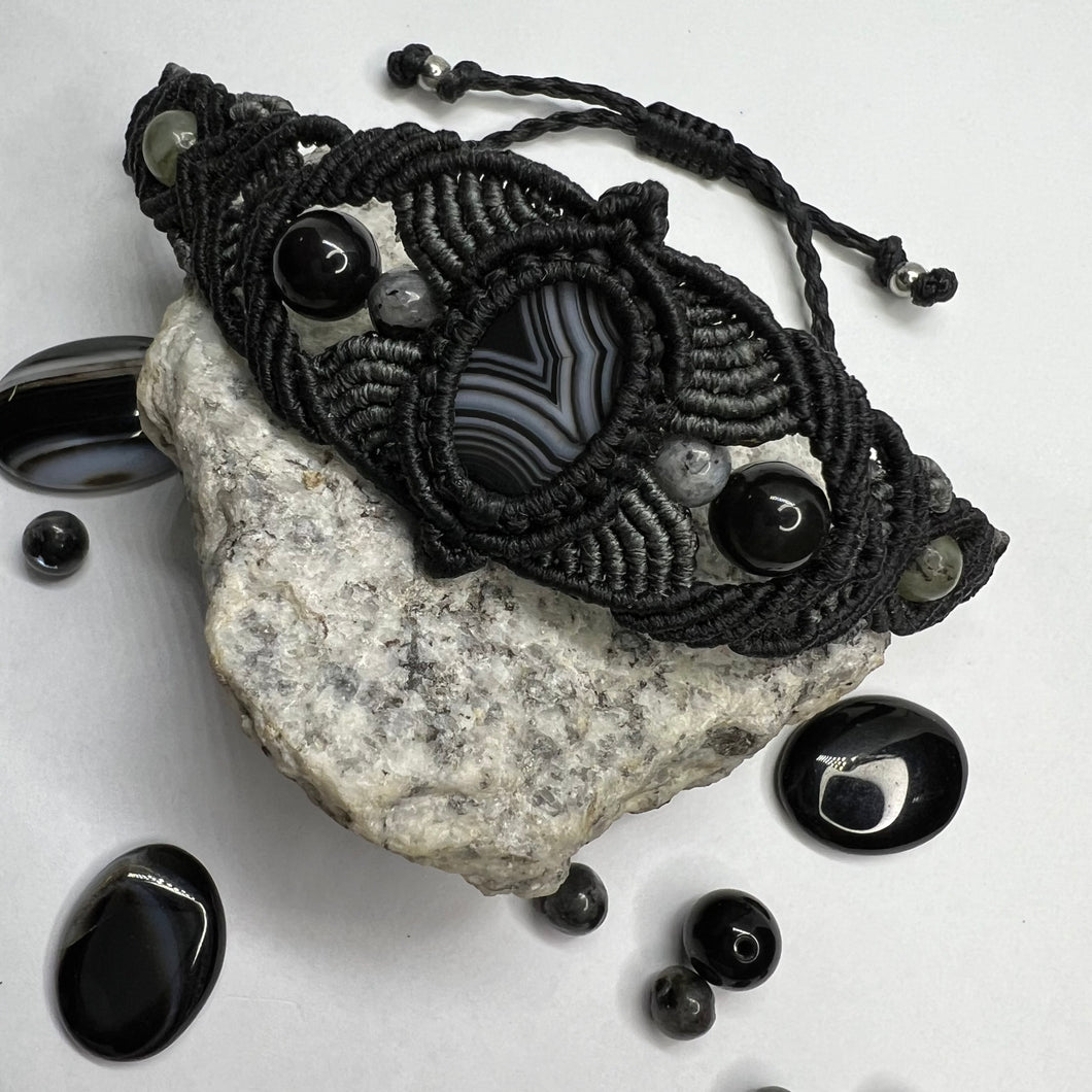 Black Agate Macramé Bracelet