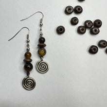 Load image into Gallery viewer, Tiger&#39;s Eye Spiral Earrings
