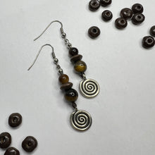 Load image into Gallery viewer, Tiger&#39;s Eye Spiral Earrings
