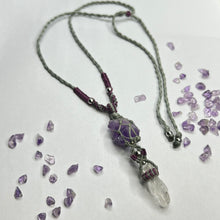 Load image into Gallery viewer, Amethyst with Clear Quartz Macramé Necklace
