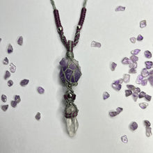 Load image into Gallery viewer, Amethyst with Clear Quartz Macramé Necklace
