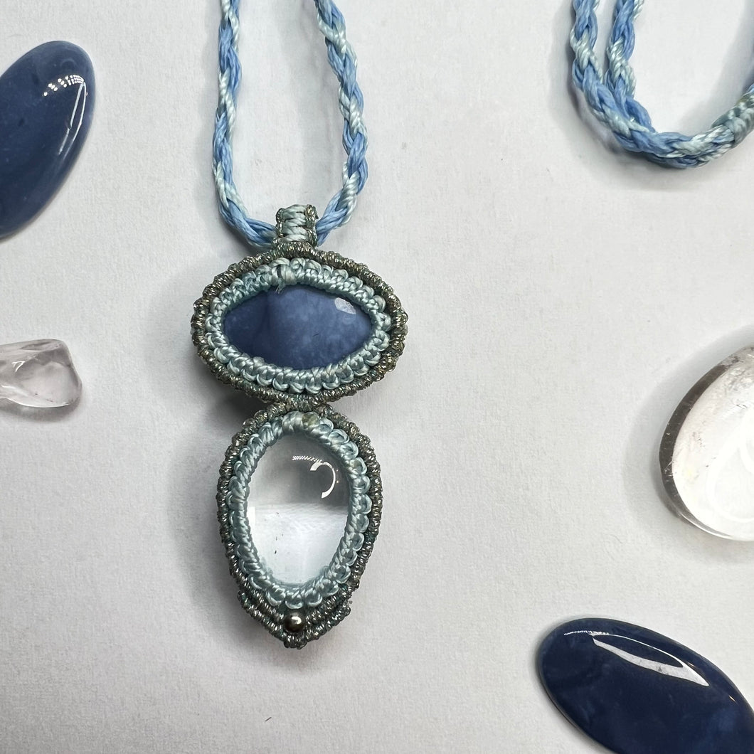 Blue Agate with Clear Quartz Macramé Necklace